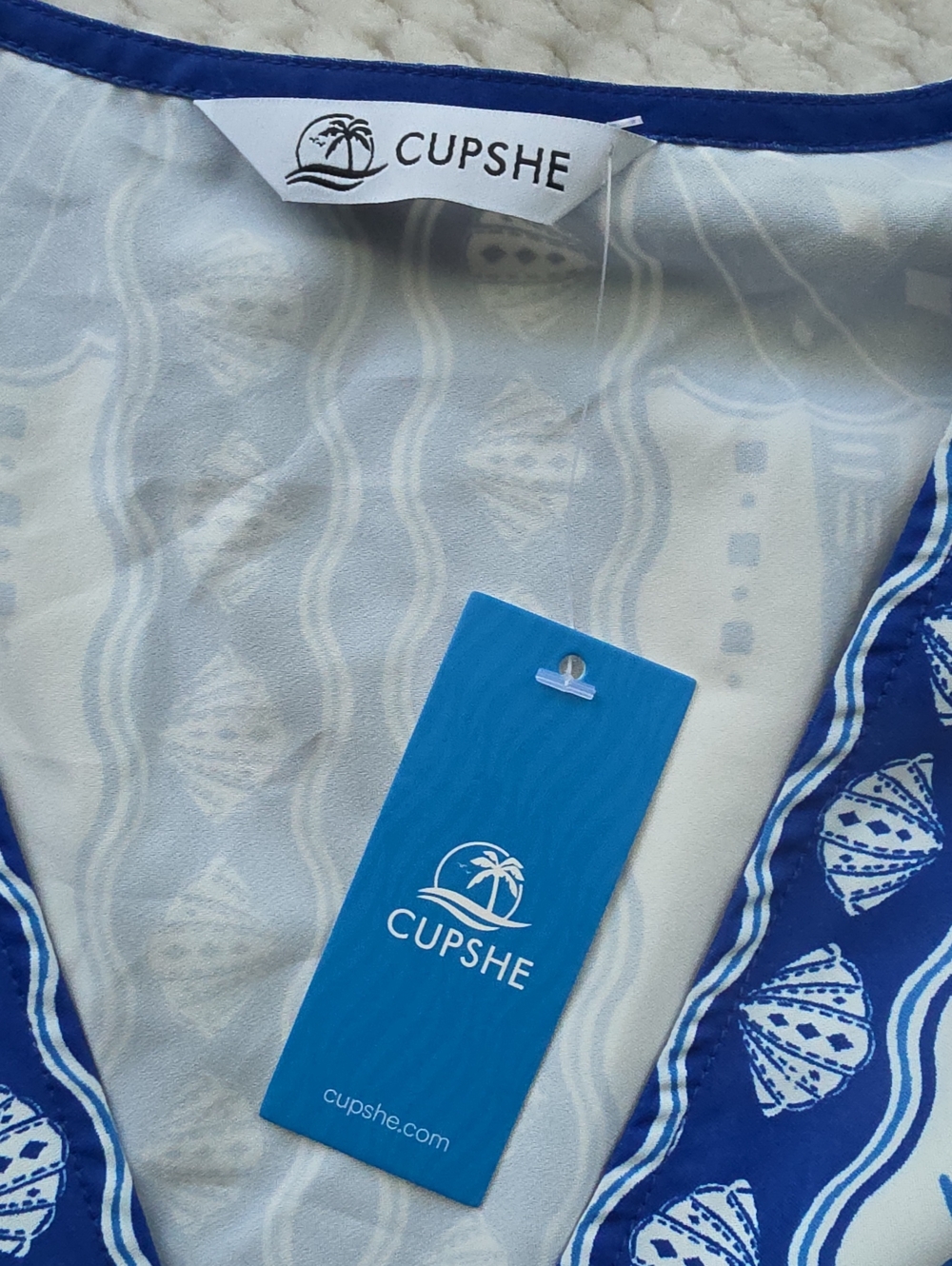 Women’s Blue & White Printed V-Neck Swim Cover-Up - Picture 7 of 12